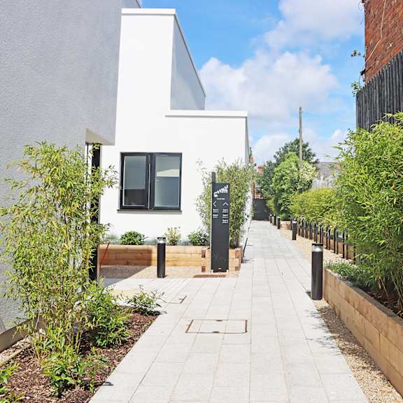Exterior walkway and buildings at The Residence, Stoneybatter student accommodation in Dublin