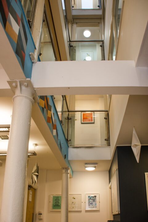 Interior atrium and architectural details at ISI Dublin Meetinghouse Lane